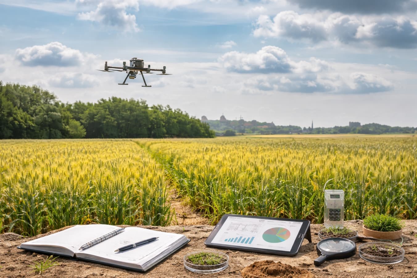 Ein landwirtschaftliches Feld mit einer Drohne
